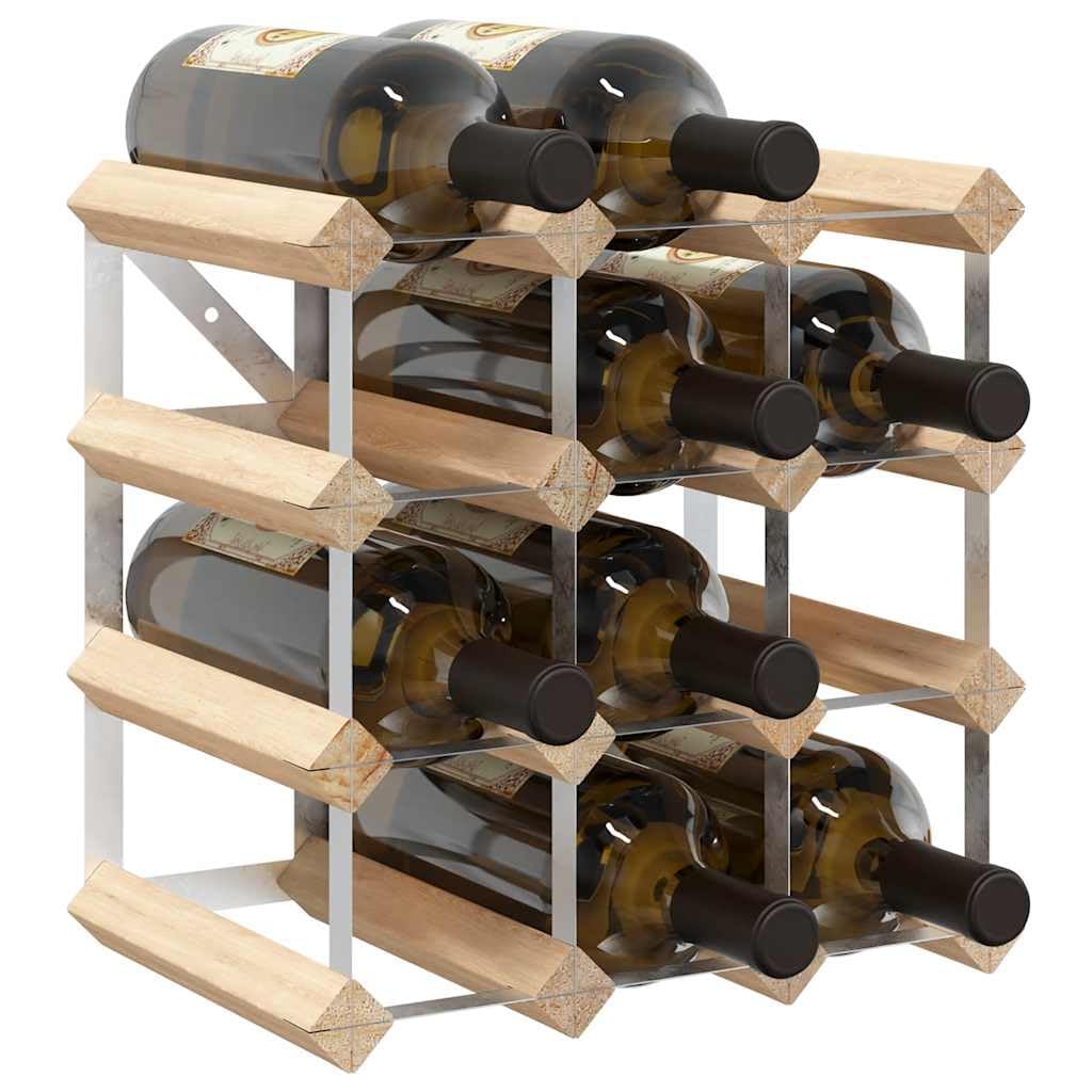 Weinregal Massivholz Kiefer für 12 Flaschen mit verzinktem Stahl, Flaschenhalter und Aufbewahrung, Küchenregal und Barregal für Wohn- und Esszimmer, Lagerung und Präsentation