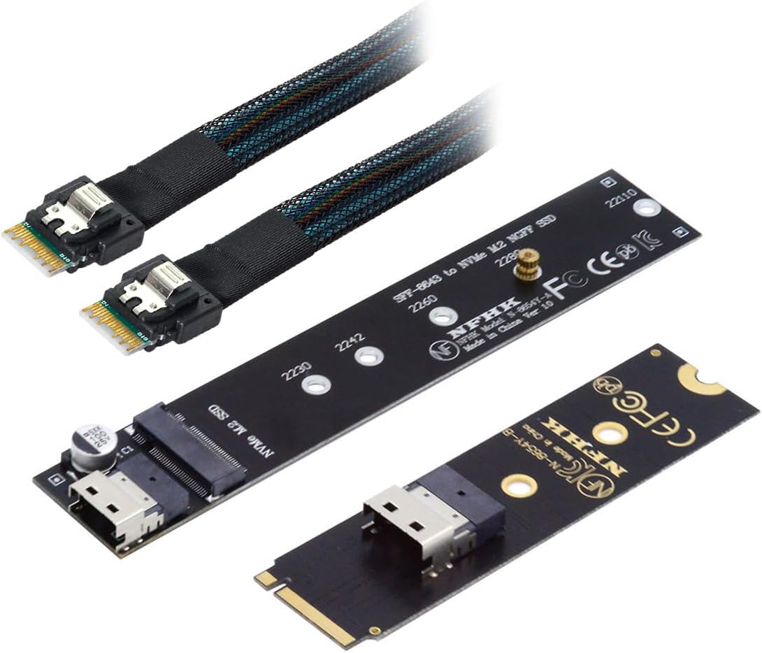 NFHK NGFF M-Key NVME Male to Female Extension Cable 40cm with SFF-8654 Connector for Mainboard SSD 2280/22110