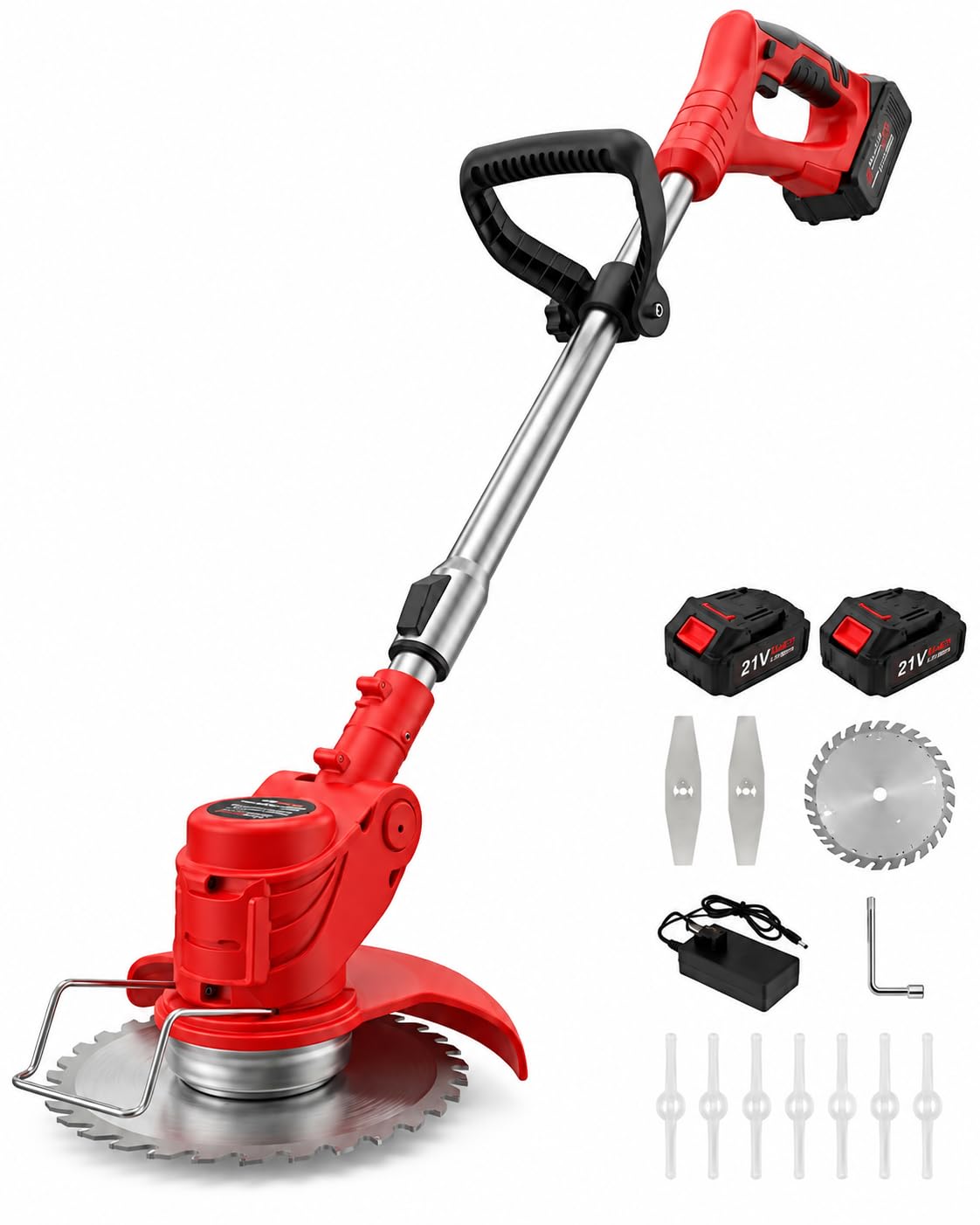 𝗞𝗢𝗦𝗠𝗘𝗥 48V Cordless Grass Trimmer with Wheels, Electric Brush Cutter, Adjustable 90° Head, 2 Rechargeable Batteries, Telescopic Handle, Multi-Blade Lawn Edger & Weed Cutter for Garden-picture-26