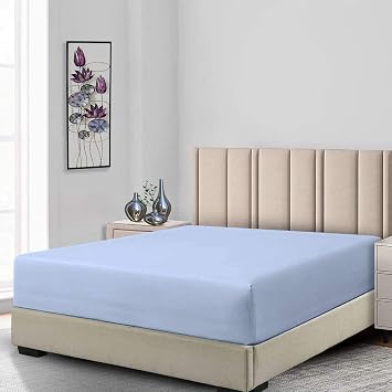 Royal Bedding Silky Soft Cotton Blend Fitted Sheet, 650 Thread Count, Wrinkle Free Fitted-Sheet, 100% Cotton-Poly Blend Fitted, Low Profile Fitted up to 10 Inch Fit, Queen Size, Blue