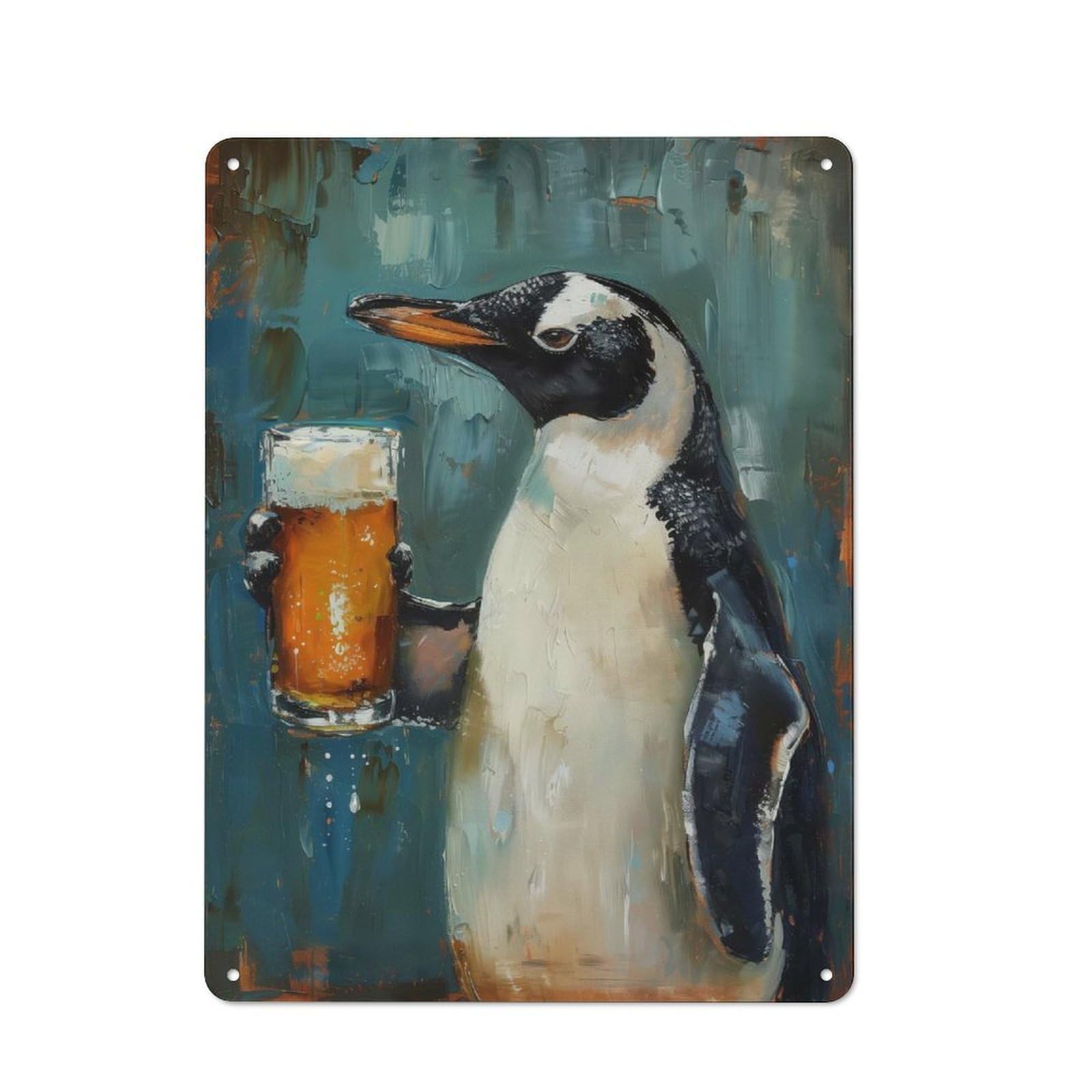 Junmoney Style-18 Beer Drinking Penguin Retro Metal Wall Decor 40X30cm, Retro Metal Sign For Garage, Hobby Room, Office Or Man Cave