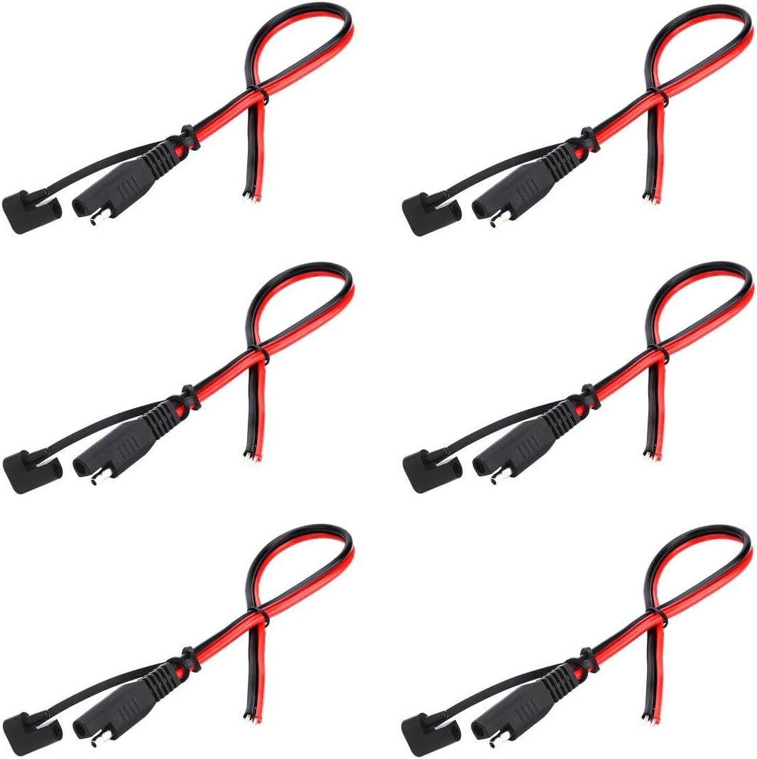SAE Connector DC Power Extension Cable 16 AWG Automotive Battery Quick Disconnect Pigtail Wire Harness with Dust Cap (6 Pcs 1.2 Foot)
