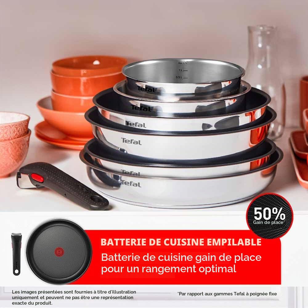 Tefal Ingenio Cook Eat, Batterie de Cuisine 15 Pièces, Inox, Compatible Tous Feux dont Induction