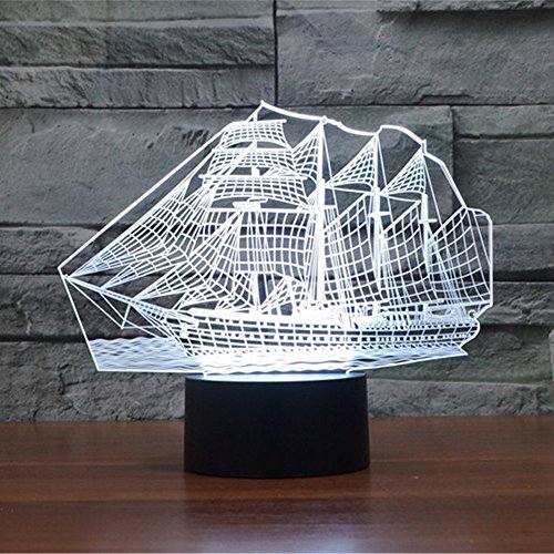 3D Illusion Sailboat LED Night Light,7 Colors Gradual Changing Touch Switch USB Table Lamp for Holiday Gifts or Home Decorations - Image 3