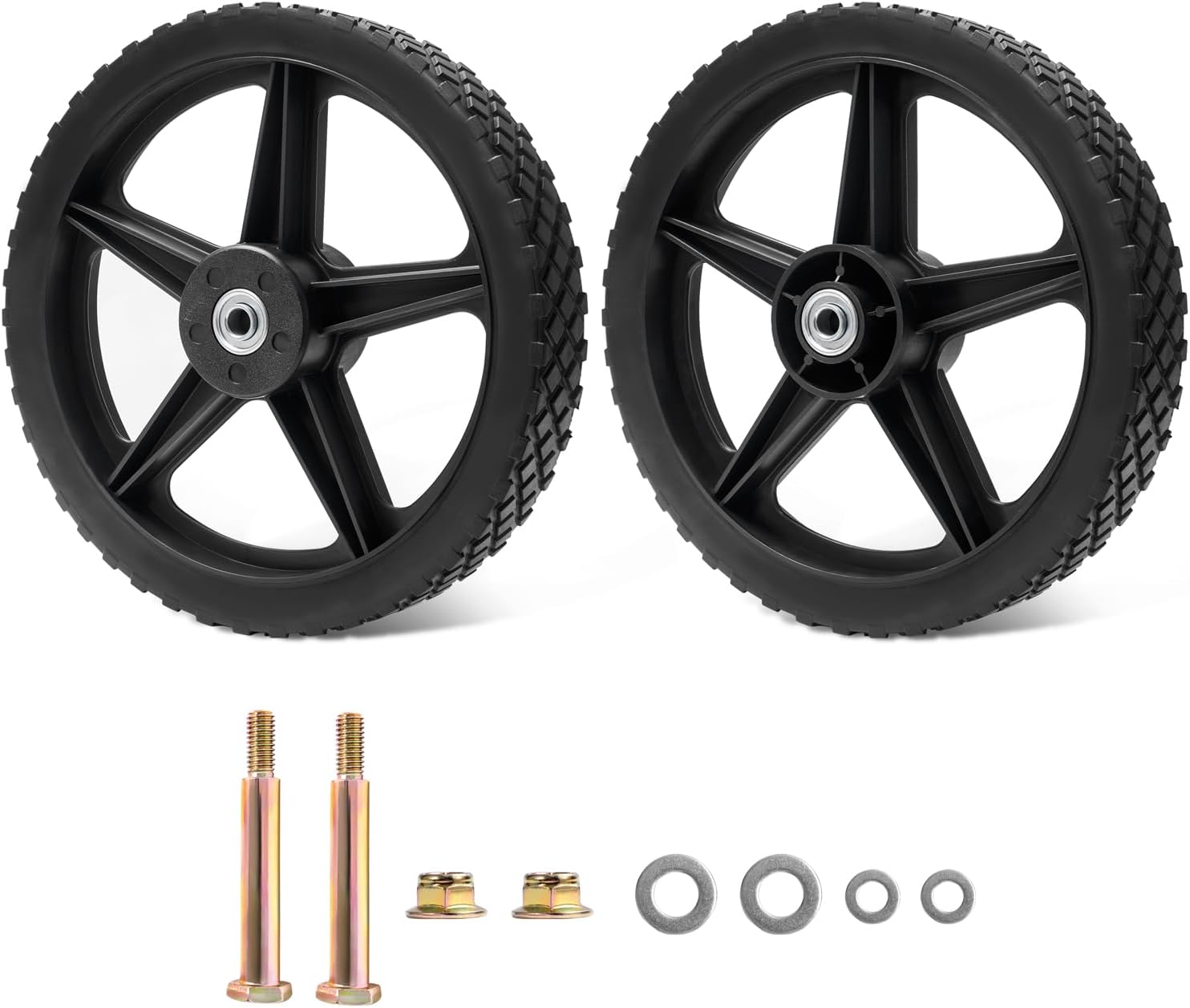 Parts Camp 14" Spoked Plastic Wheel and Tire 14 x 1.75'' Lawn Mower Wheels Kits For Push Mowers/Hand truck tires/Tool carts/Garden cart/Pressure Washer/Generator/Wheelbarrow/Dolly Wheel(Set of 2) 14-inch