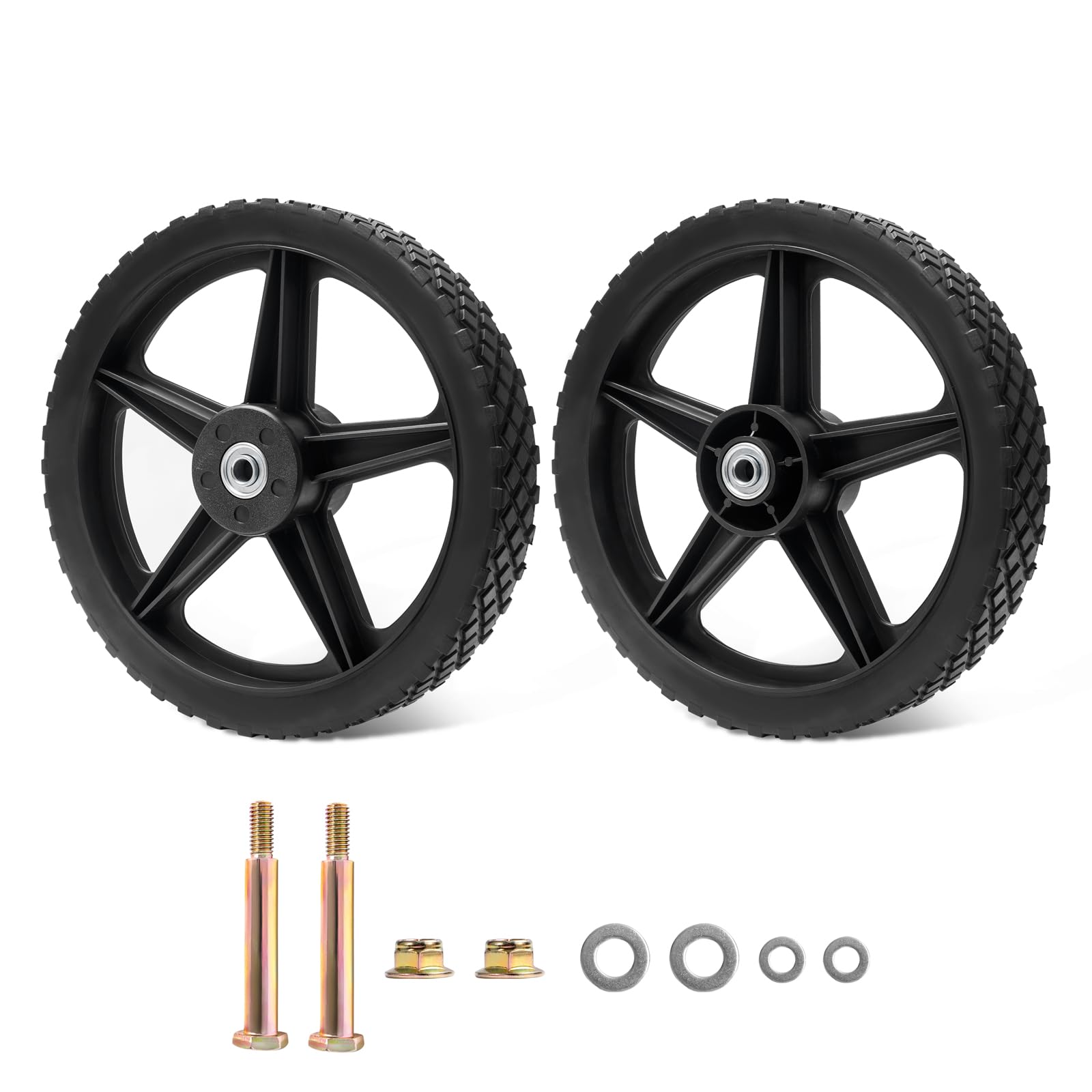 Parts Camp 14" Spoked Plastic Wheel and Tire 14 x 1.75'' Lawn Mower Wheels Kits For Push Mowers/Hand truck tires/Tool carts/Garden cart/Pressure Washer/Generator/Wheelbarrow/Dolly Wheel(Set of 2)