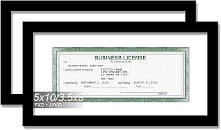 Black 5x10 Frame Set of 2, Display Business License 3.5 x 8 with Mat or Picture 5x10 Without Mat Desktop or Wall for License Cosmetology Barber Salon Esthetician - 2 Packs