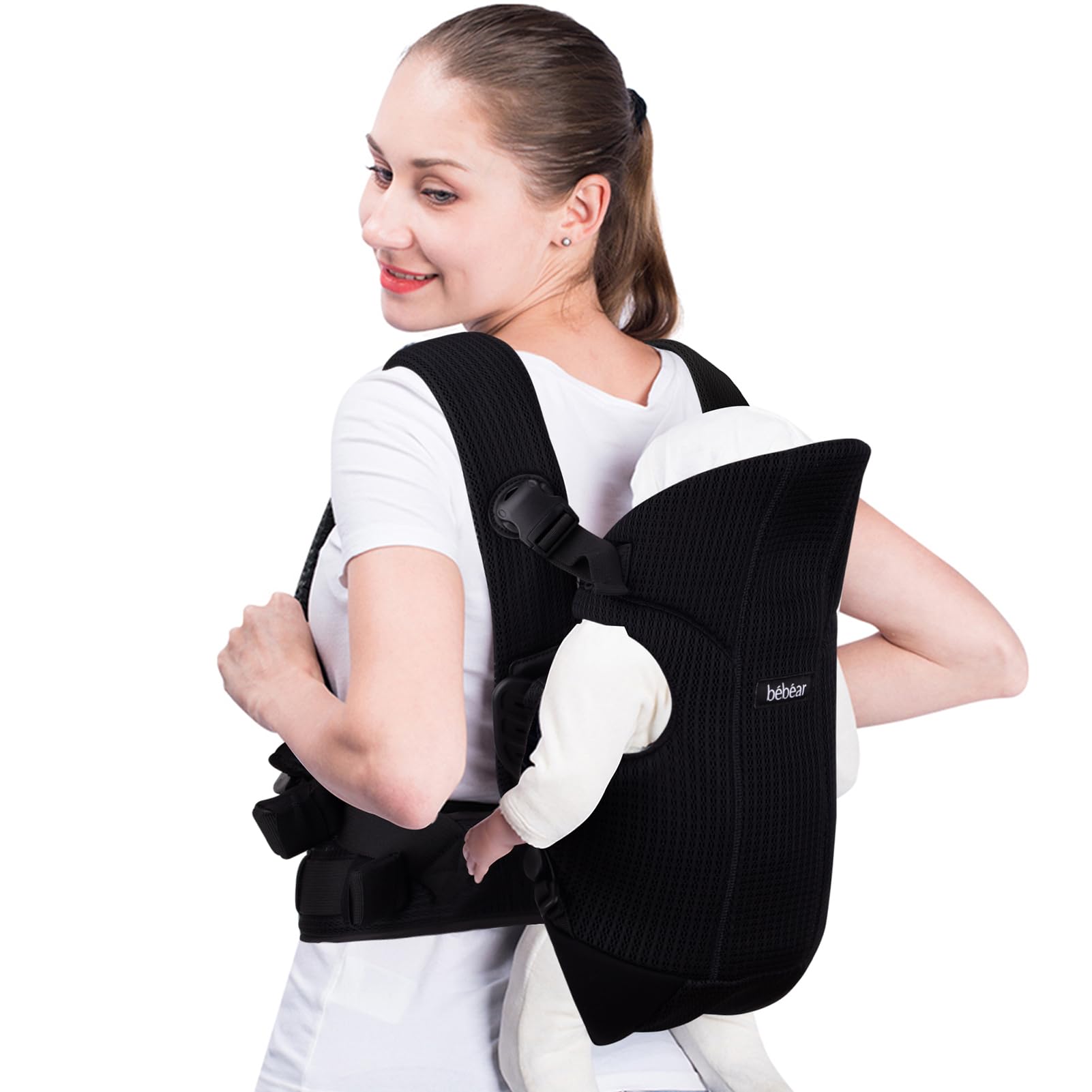 Babamur correas para bebés delanteras y traseras, correas para bebés con 2 bolsos para hombros,Beige
