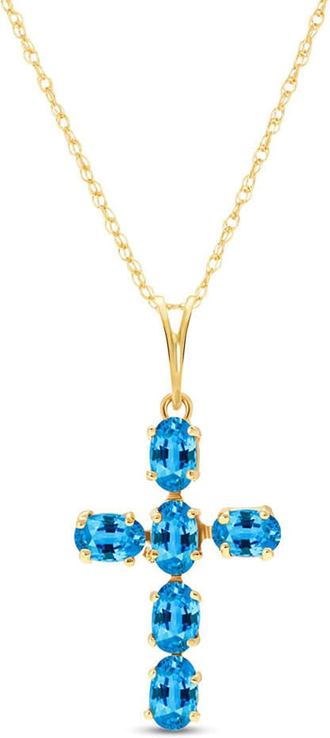 Galaxy Gold GG 14K Gold Natural Blue Topaz Cross Pendant Necklace