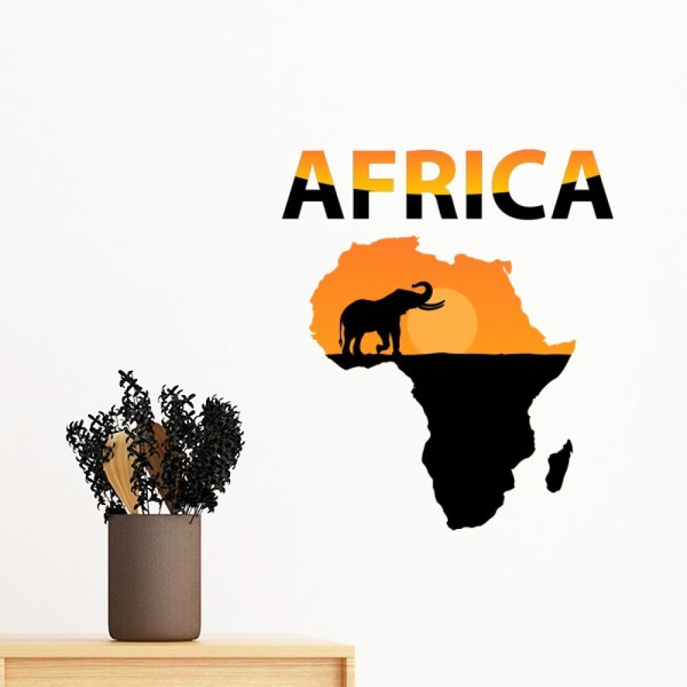 Éléphant de la savane et carte Afrique sticker amovible chambre enfant