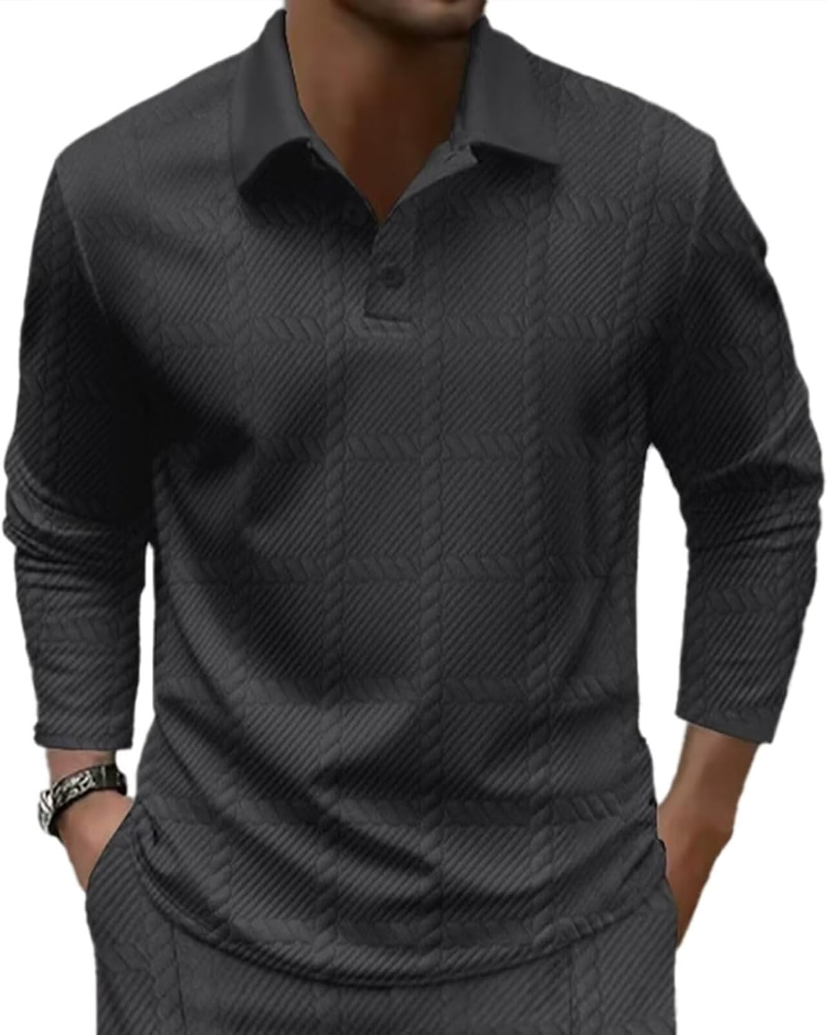 Long Sleeve Polo Shirts for Men Buttons Collared Slim Fit Mens Golf Shirts Casual Workwear Office Fashion T Shirts