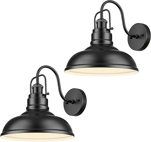 Miniatura 9 de zeyu Luz de granero negra, moderna lámpara de pared para exteriores, luz de granero para garaje de jardín, acabado negro mate, 016-1BL BK Negro