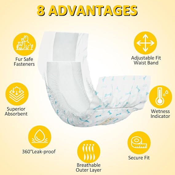 Dono Dog Nappies Disposable, Dog Belly Bands, Puppy Diapers with Wetness Indicator,Super Absorbent & Leak-proof,Male Wraps for Incontinence,Marking Issues,Traveling (4S 48count)