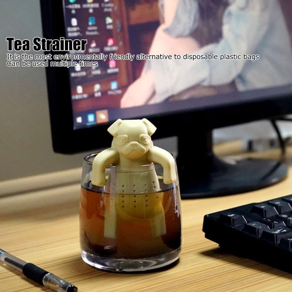 3.94 Inch Dog Shape Silicone Tea Strainer Reusable Hanging Design Tea Infuser Filter for Loose Leaf Tea