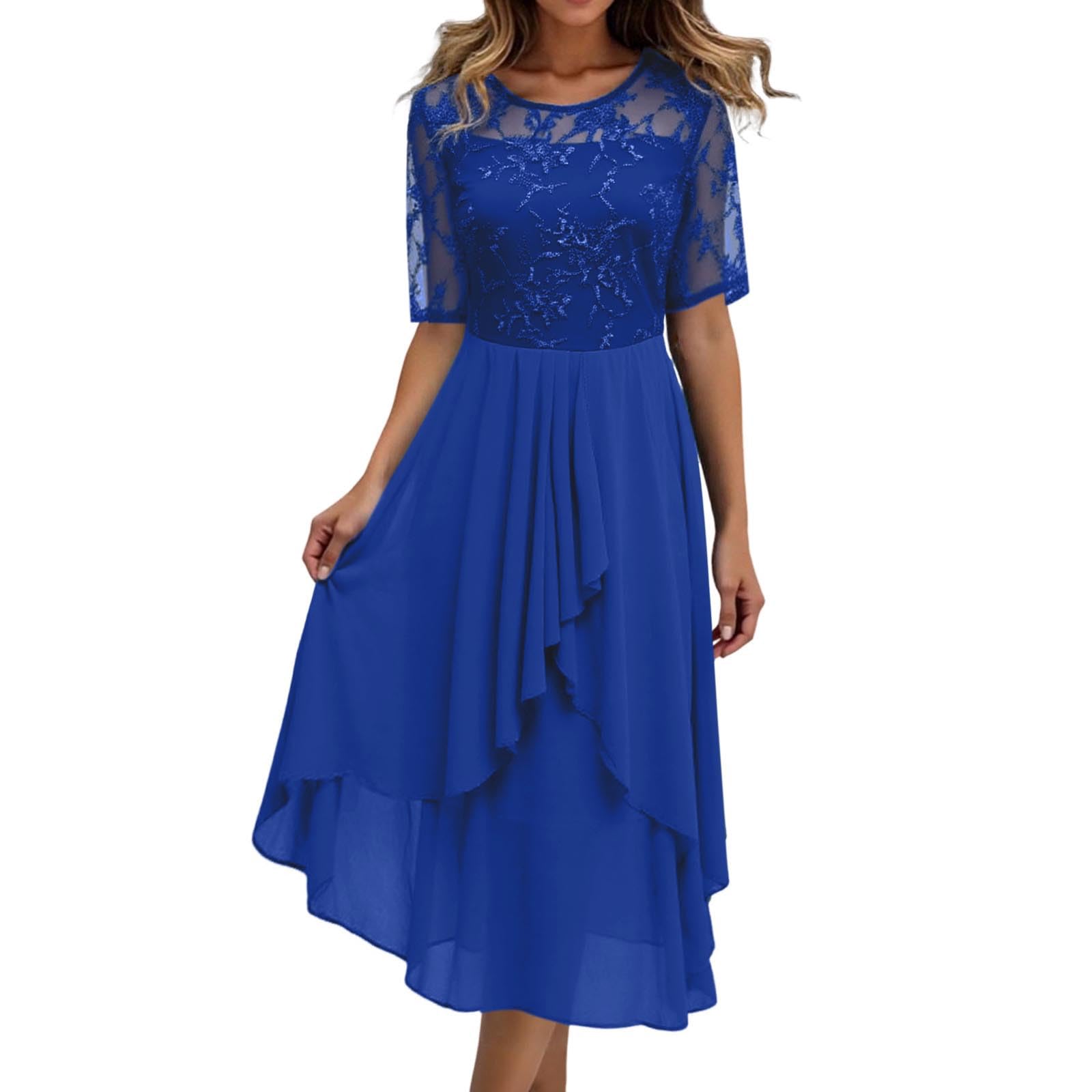Abito casual da donna in chiffon con stampa floreale per tutti i giorni, occasioni festive, maniche corte, più comodo