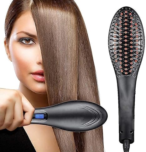 Eloxee Hair Electric 3 in 1 Comb Brush Ceramic Fast Hair Straightener For Womens Hair Straightening Brush with LCD Screen, Temperature Control Display,Hair Straightener For Women (Black)