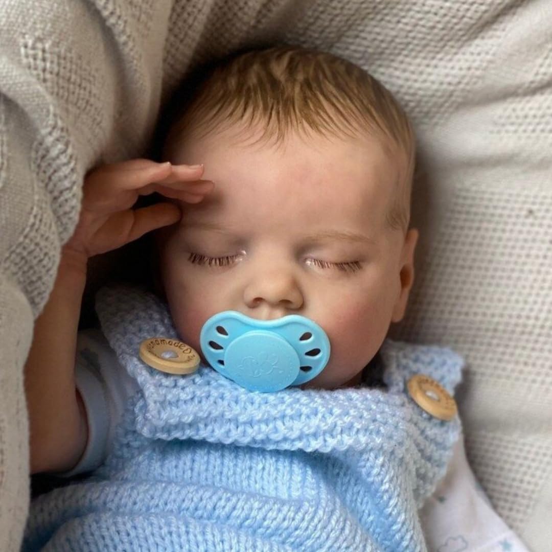 MAIHAO Bambole Reborn Maschio 18 pollici Bambole Reborn Corpo Morbido Tessuto, Originali Sembra un vero Bambino, Bambole Reincarnate Bambola Reale Ragazzo con gli occhi chiusi (blu)