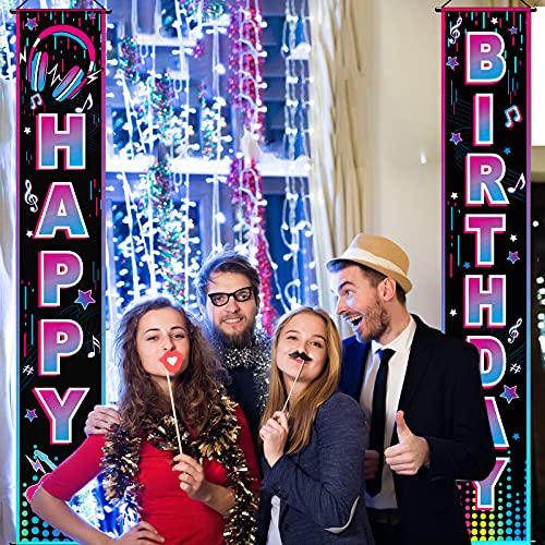 Music Happy Birthday Party Banner Music Party Decorations Outdoor Hanging Banners Musical Theme Door Porch Sign Music Birthday Party Decoration Supplies For Teens Social Media Theme Birthday Party #TOP4