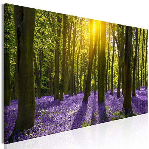 artgeist Acoustic Canvas Wall Art Forest 47x16 in - 1pcs Picture with Acoustic Foam Sound Print Artwork Room Acoustics Soundproofing - Forest Landscape Green Tree Purple Flowers c-B-0369-b-a