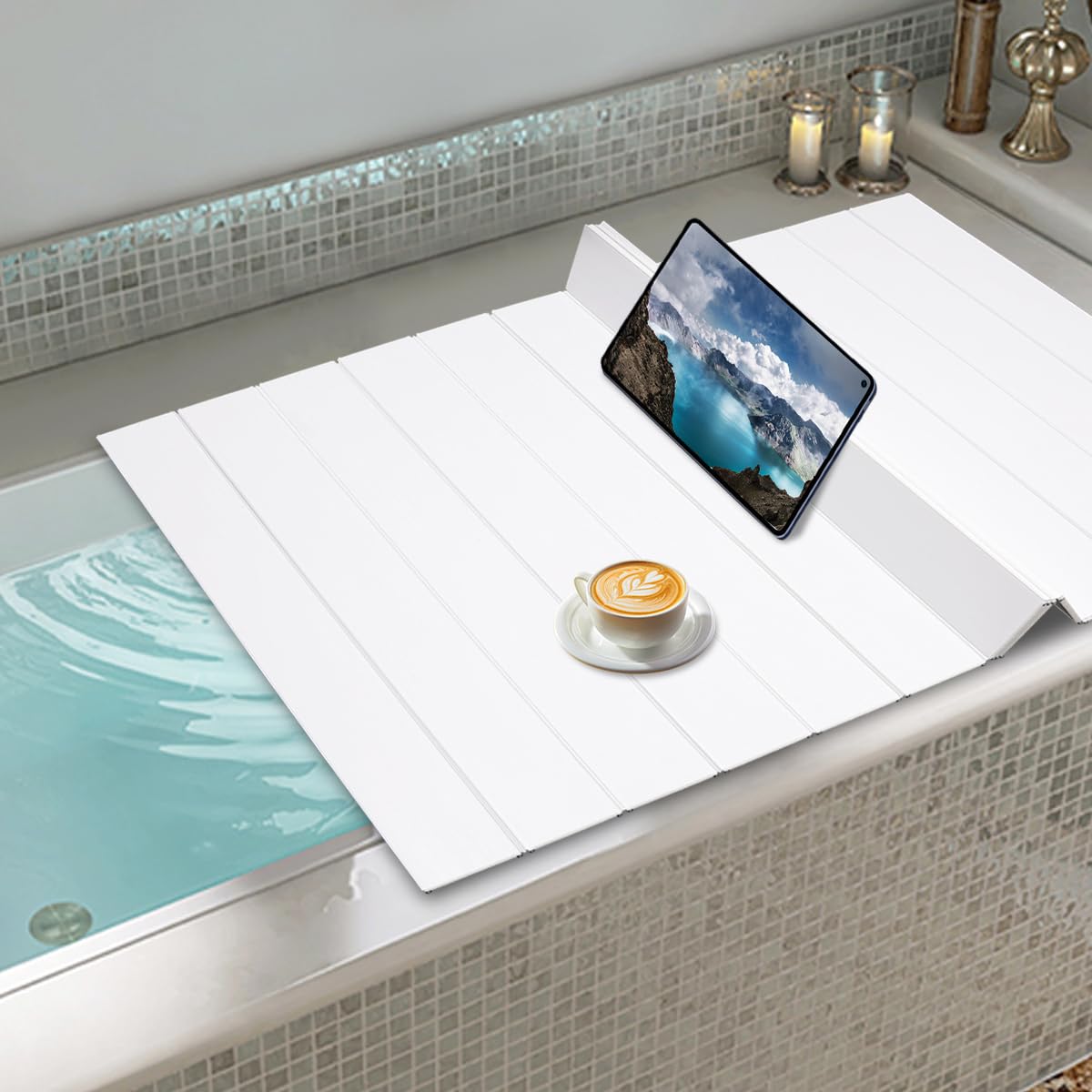 Foldable Bathtub Cover, White Bathtub Tray, Tub Cover for Bathtub, 59''L x 27.6'' W, Bath Insulation Cover, PVC Bathtub Cover Bathtub Lid for Salons, Hotels, Homes, Spa
