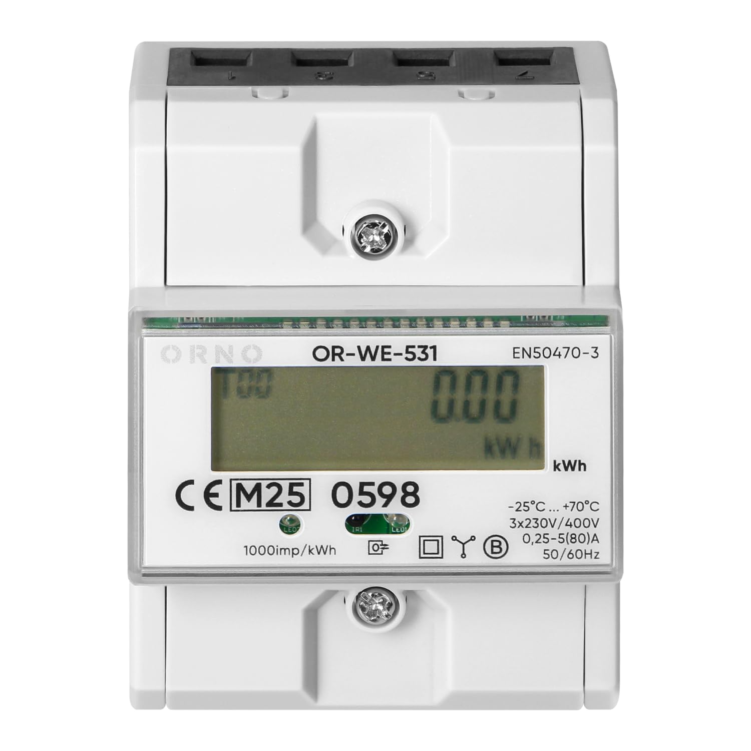 x Orno trójfazowy licznik energii | 80 A | zgodny ze standardem MID | 4,3 modułu | szyna DIN TH-35 mm