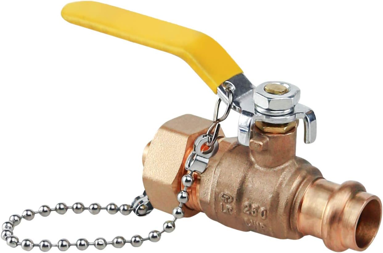 Midline Valve VBHR234 Brass Full Port Hose Ball Valve with Chain and Cap, 1/2 in. Press x 3/4 in. MHT