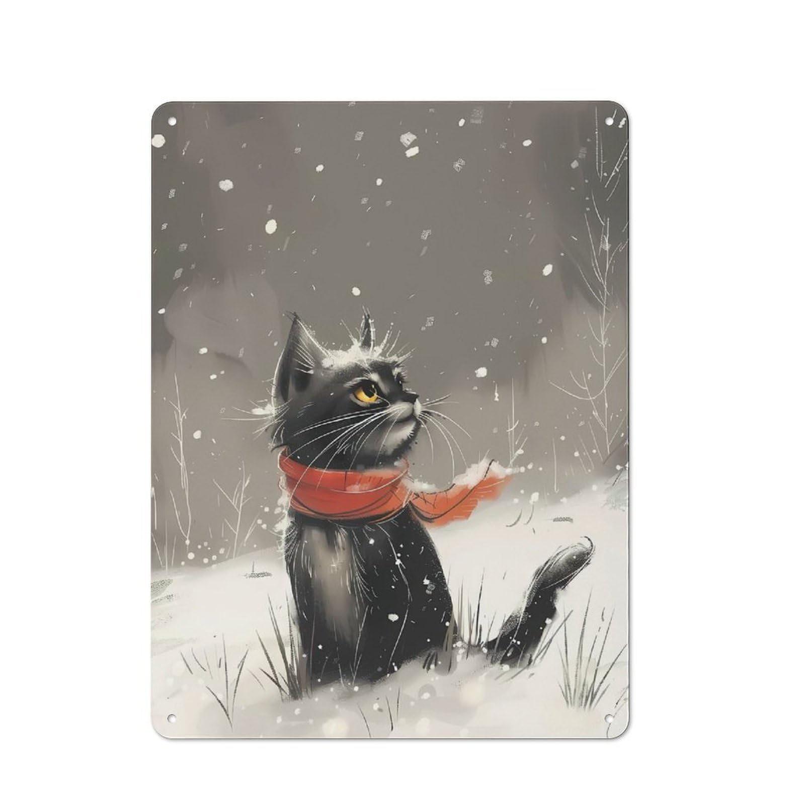 Junmoney Black Cat In Winter Snow Rustic Metal Sign 40X30cm For Lounge Or Reading Corner, For Reading Corner Decorators