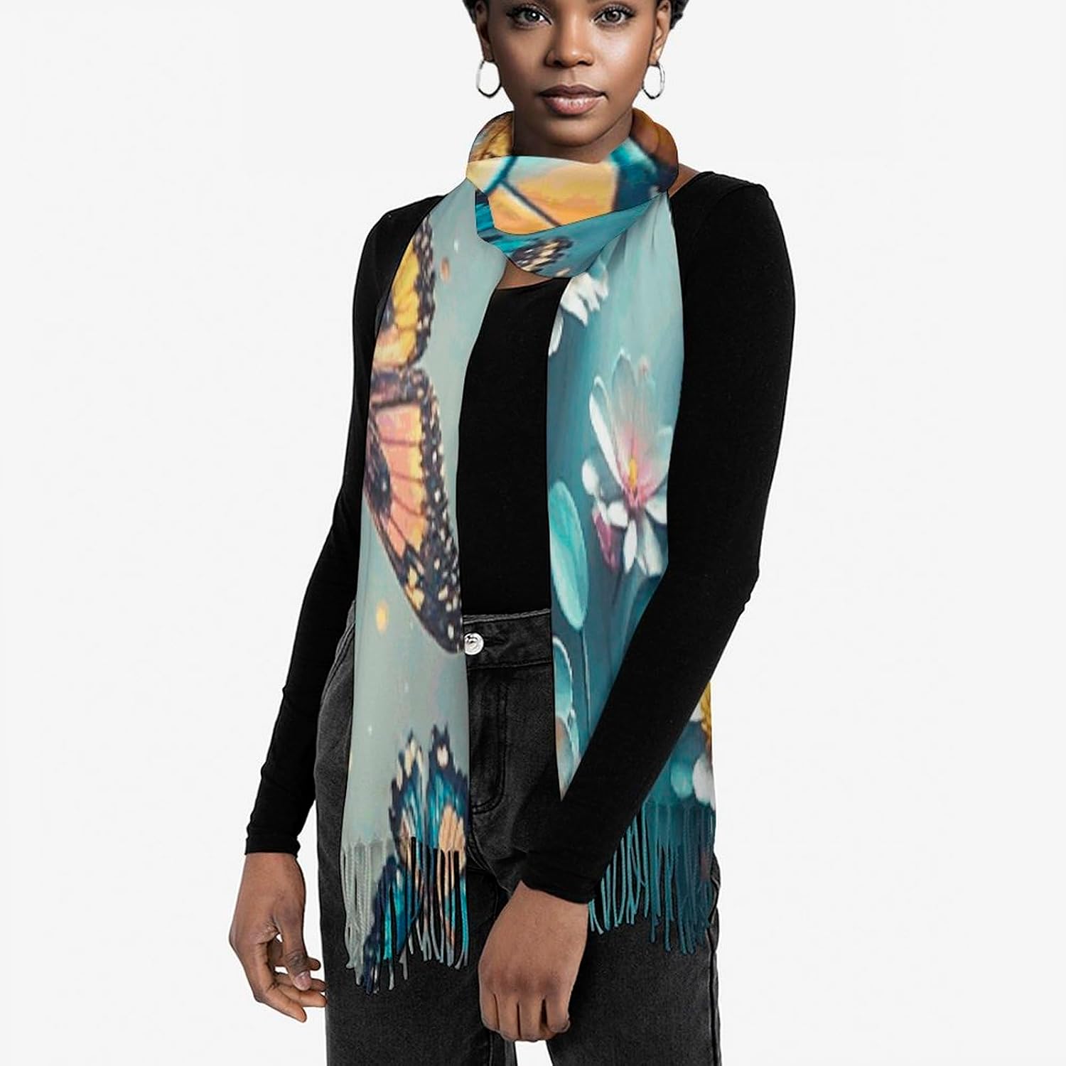 Cute Butterflies Scarf for Women Men Classic Fashion Blanket Scarves Soft Cashmere Feel Scarf Cold Weather Warm Long Shawl Winter Large Scarves Classic Blanket Scarfs Thick