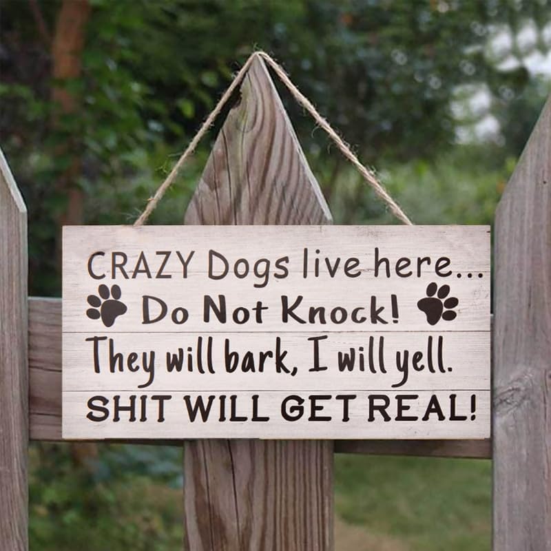 Please Do Not Knock or Ring Doorbell Wood Decor Funny Sign Dog Owner Hang Tag Front Door Wall Farmhouse Welcome Sign Doggie Wood Plaque Decor Ornament Crazy Doggie Live Here Please Do Not Knock image 5
