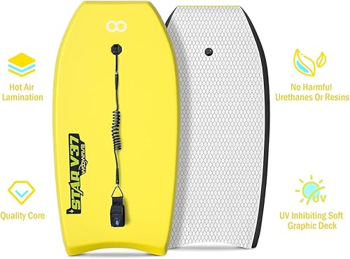 Miniatura 3 de Bodyboard - Tabla de cuerpo IXPE de 33 pulgadas, 37 pulgadas, 42 pulgadas, con correa de muñeca en espiral, núcleo EPS súper ligero y parte inferior