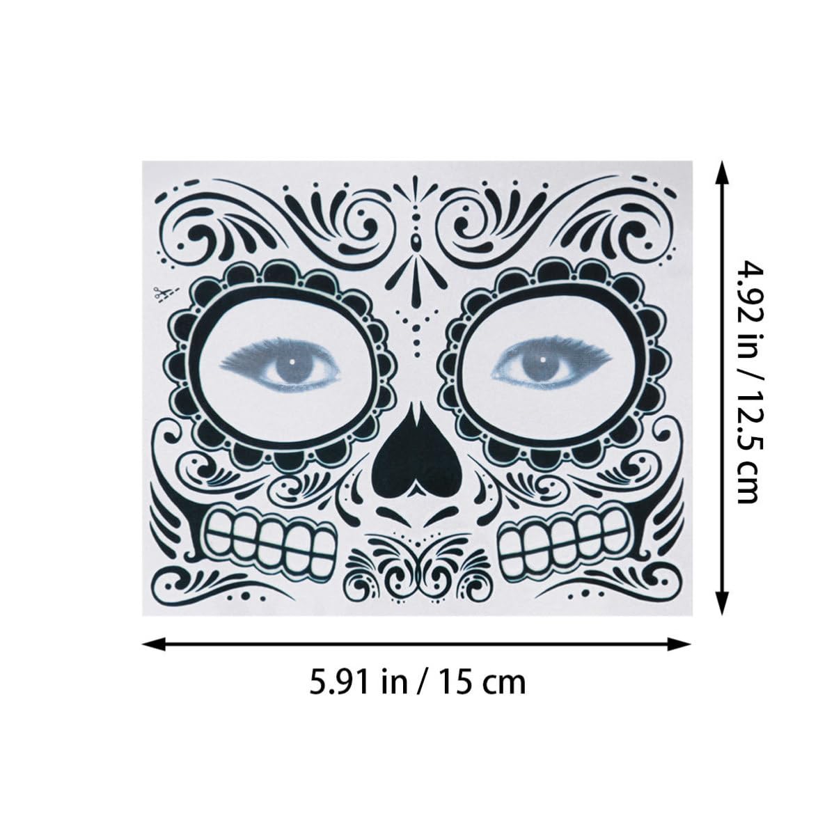 GALPADA 2 Tatuajes Temporales de Esqueletos Impermeables en Papel Negro para Halloween y Fiestas, Pegatinas Faciales Resistentes al Agua T-007
