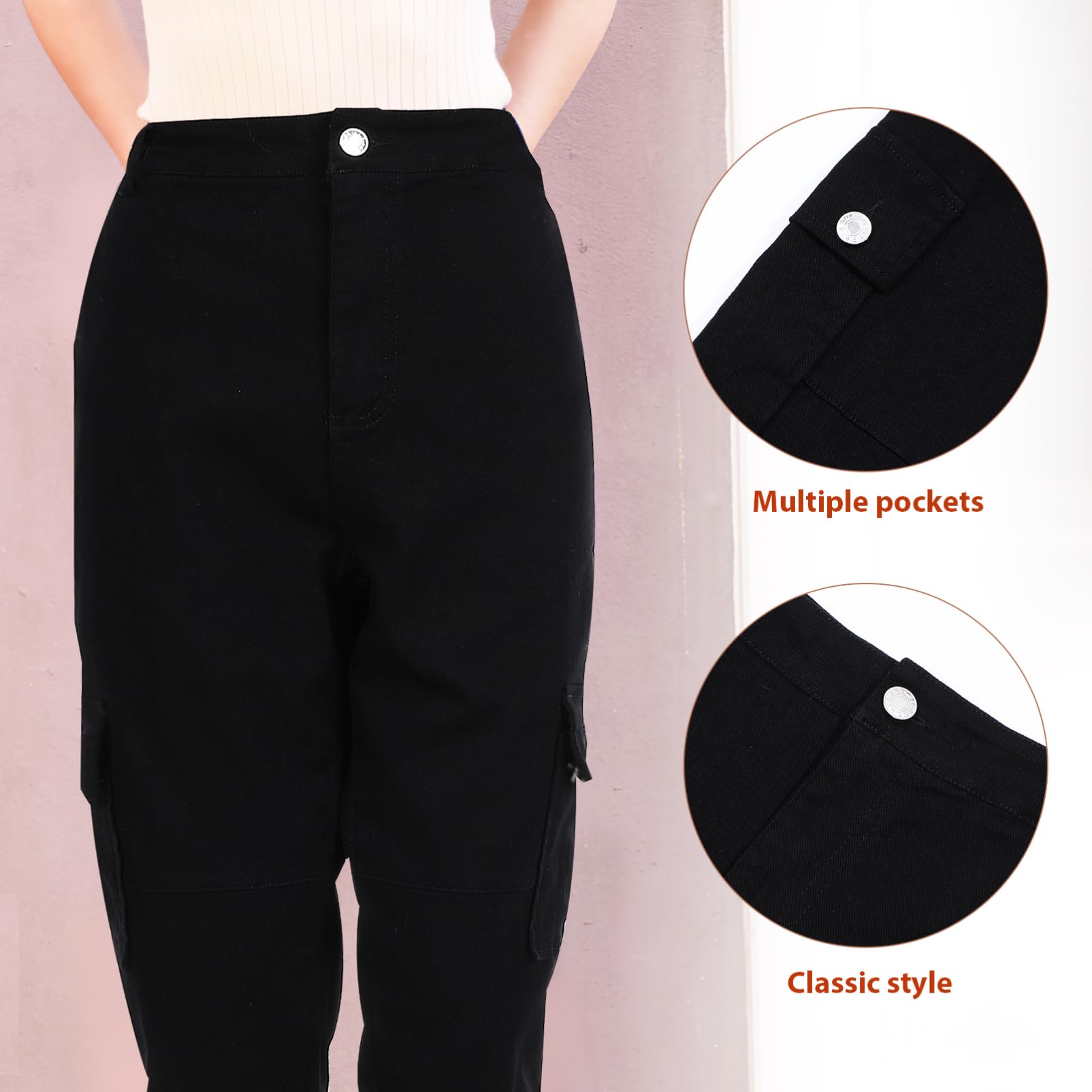 SOIMISS Cargo pour Femme Taille Haute Décontracté Baggy Extensible Jambes Larges avec Poches