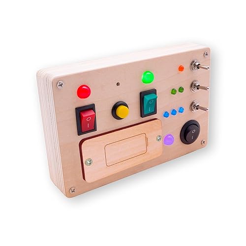 LED Light Switch Busy Board Montessori Toy Button Busy Board Kids Wooden Control Panel Kids Toy Activity Sensory Board Fidget Toy for Toddlers 1 2 3 Year Old