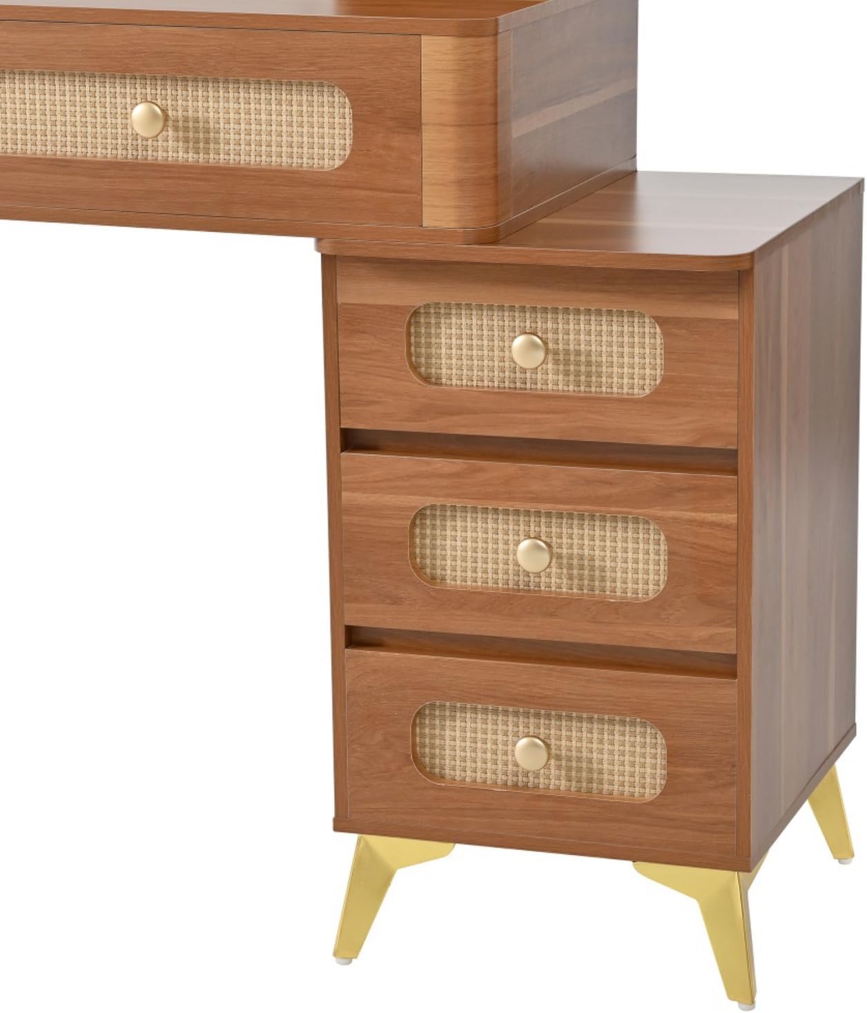 Vanity Desk with Mirror and Lights,Makeup Vanity with 2 USB Power Strip,3 Lighting Modes Adjustable Brightness, Foldable Three-Sided Mirror (ALIQWERY-008)