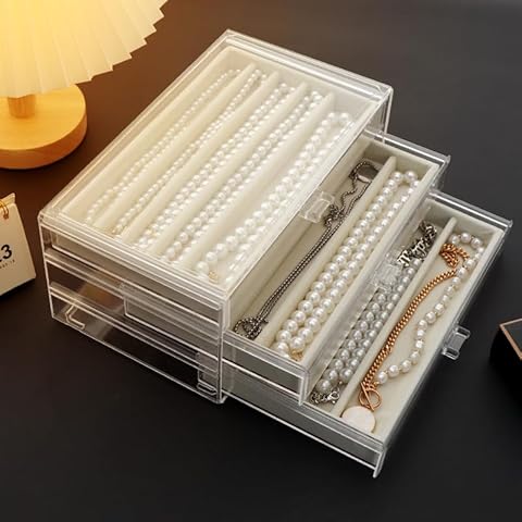 CLUQMEIK Necklace Organizer Box, Tray with Clear Lid, Dustproof Velvet Necklaces Holder Storage Display Case, Necklace Tray Drawer Insert for Pendant Suitable for Women and Girls (15 grids) Cover