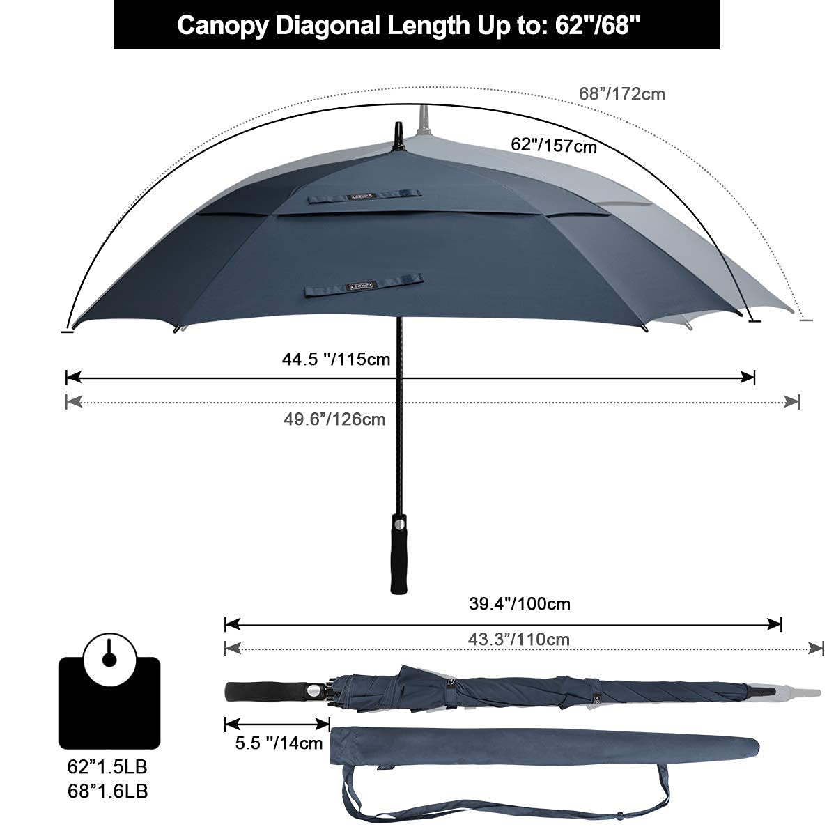 G4Free 62/68 Inch Quadratischer Golfschirm Übergroß Doppelt Überdachung für 2-4 Personen Großer Regenschirm Winddichter XXL Stockschirm Automatik Auf