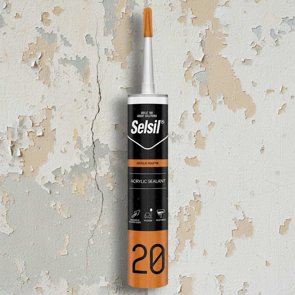 SELSIL Silicone Sigillante Acrilico Flessibile, Bianco, per Legno, Metallo, Plastica e Muratura, Resistente agli UV, 310 ml x 25 Pezzi