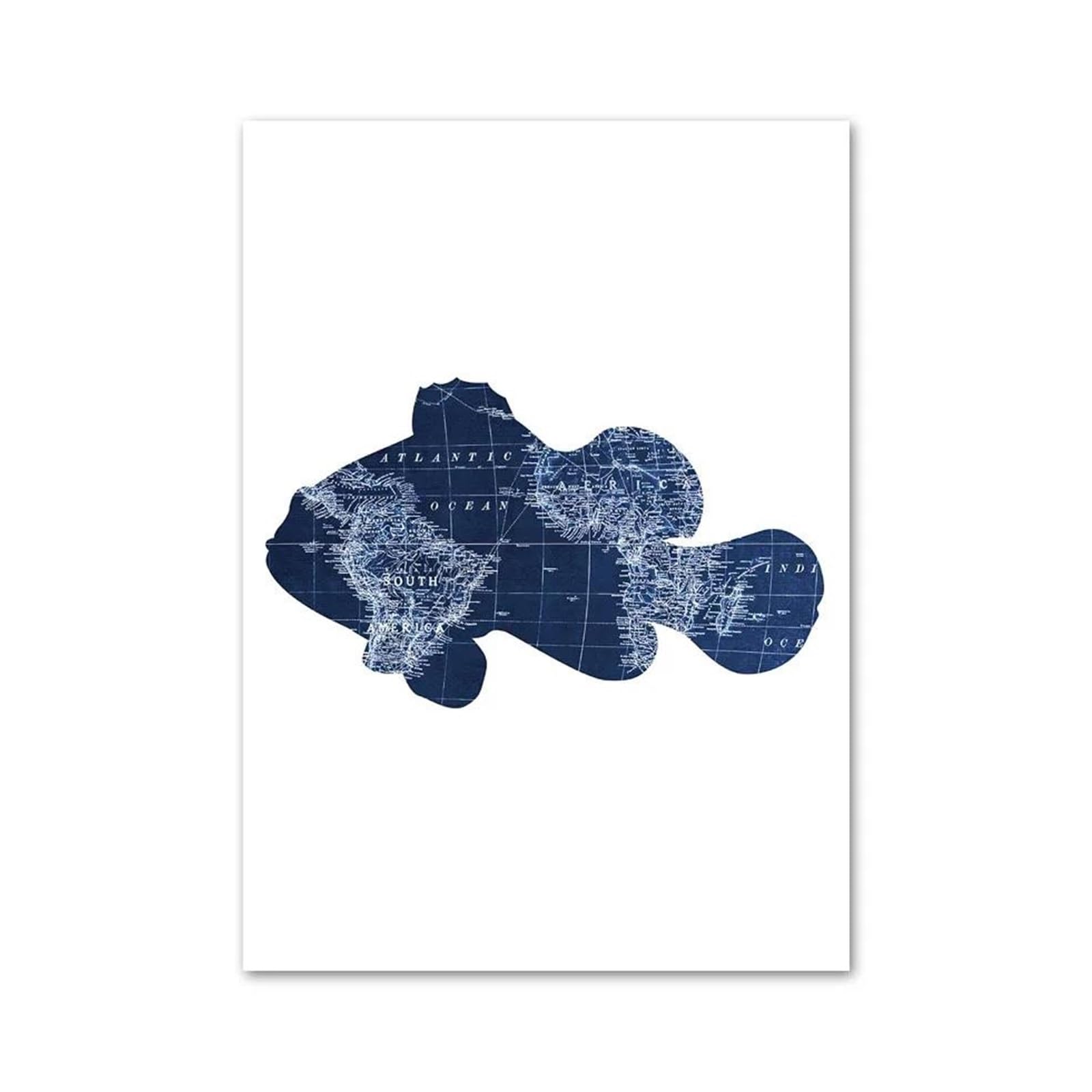 XENITE Wall Art Canvas Prints Blue Whale Shark Octopus Crab Fish Map Wall Art Canvas Painting No Frame Posters Prints Pictures For Home Decor(E,30x40cm)