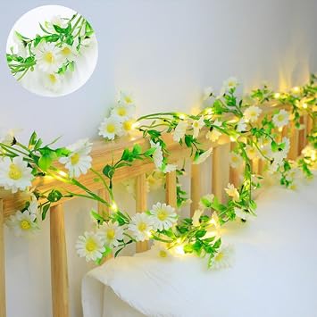 أضواء سلسلة ديزي الاصطناعية من بينسي، 6.6 قدم 20 LED كرمة معلقة من الزهور البرية مع أضواء لحديقة المنزل وحفلات الزفاف وديكور الربيع، أبيض