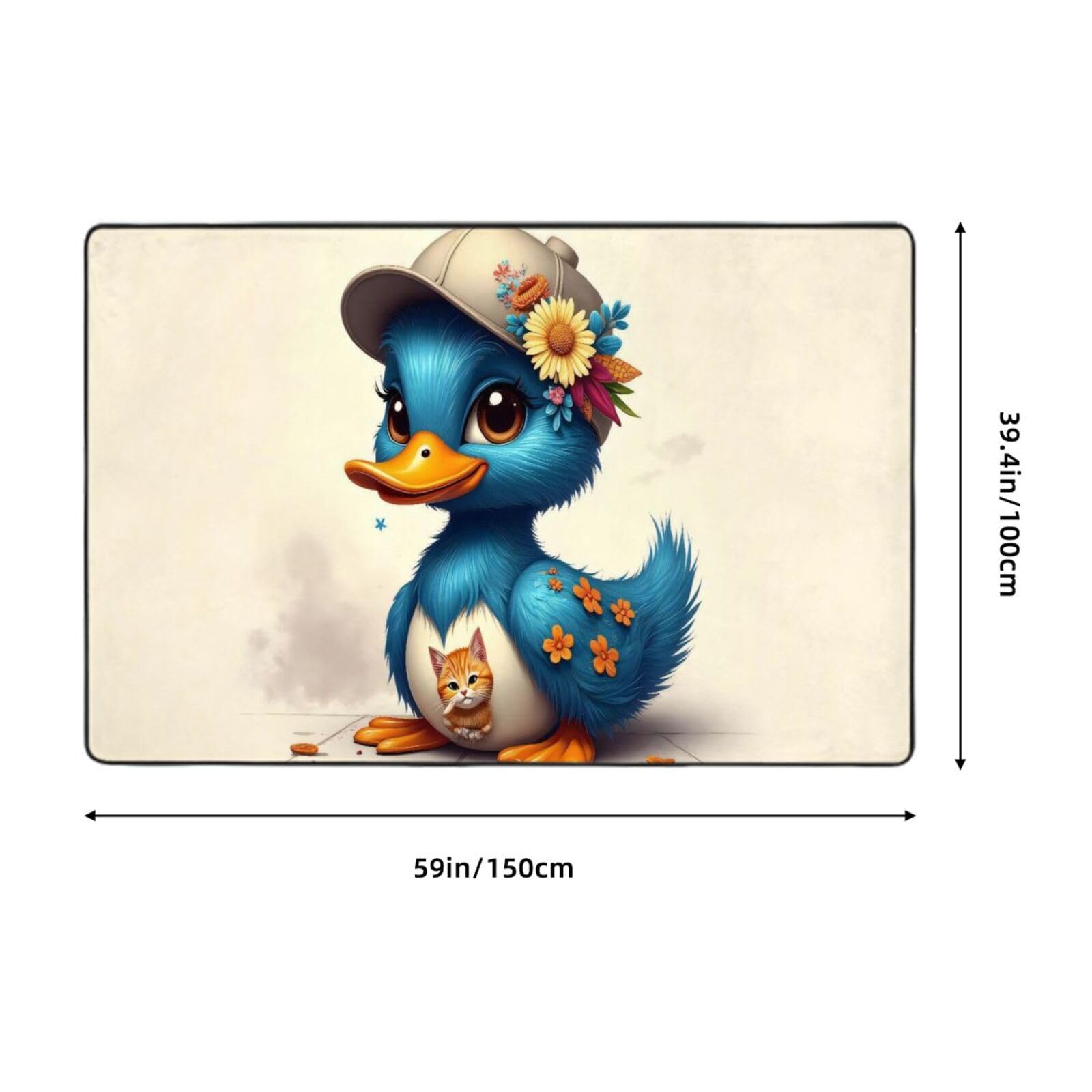 Joli tapis à imprimé canard bleu pour salon, chambre à coucher, tapis doux lavable de 9,1 x 152,4 cm, tapis antidérapant pour décoration de chambre à coucher, esthétique (152,4 x 99,1 cm)