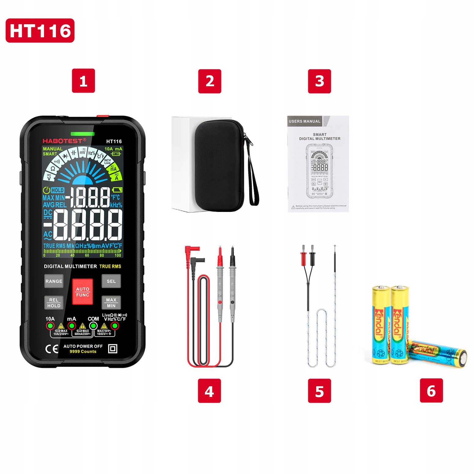 Habotest Multimètre numérique universel True RMS, NCV HT116