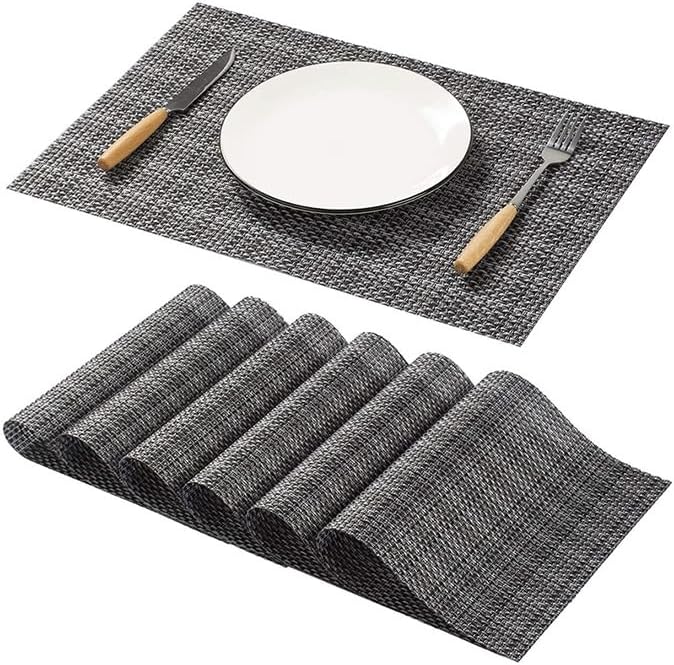 European Placemats Striped Woven Insulation Mats Non-Slip for Kitchen Dining Room(Gray)