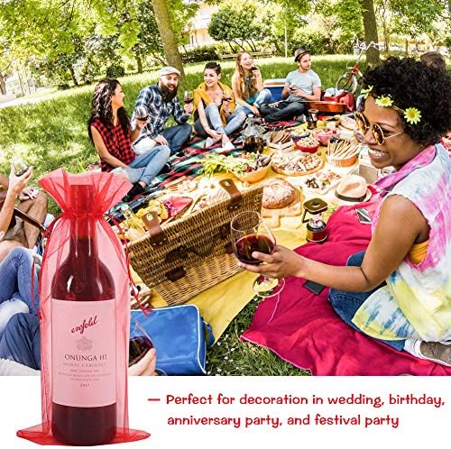 30pcs Wine Bags Organza, Wine Bottle Gift Bag with Drawstring for Wedding Birthday Party Festival Gift Favors Decor (Red+Gold+Purple, 750ML)
