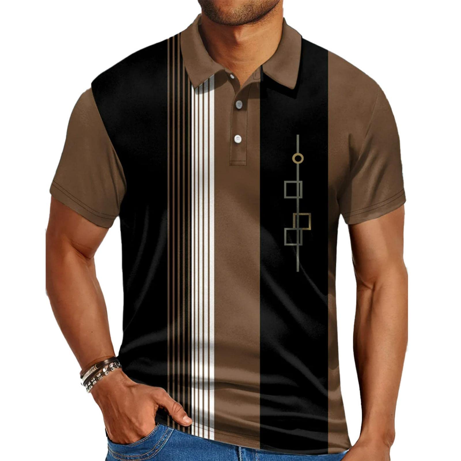 PUCEKMen's Fashion Sports Outdoor Polo Shirts Summer 3D Coconut Tree Print Lapel Short Sleeve Polo T Shirt