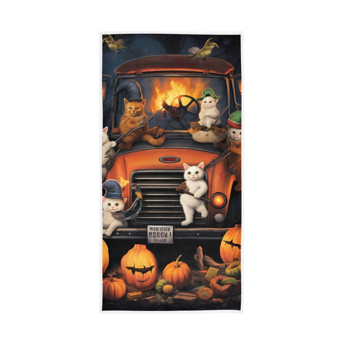 LSRCPD Cats Halloween Truck Hand Towel, Bathroom Towel for Hand, Face, Hair, Yoga, Kitchen, Bath 15 x 30 Inches