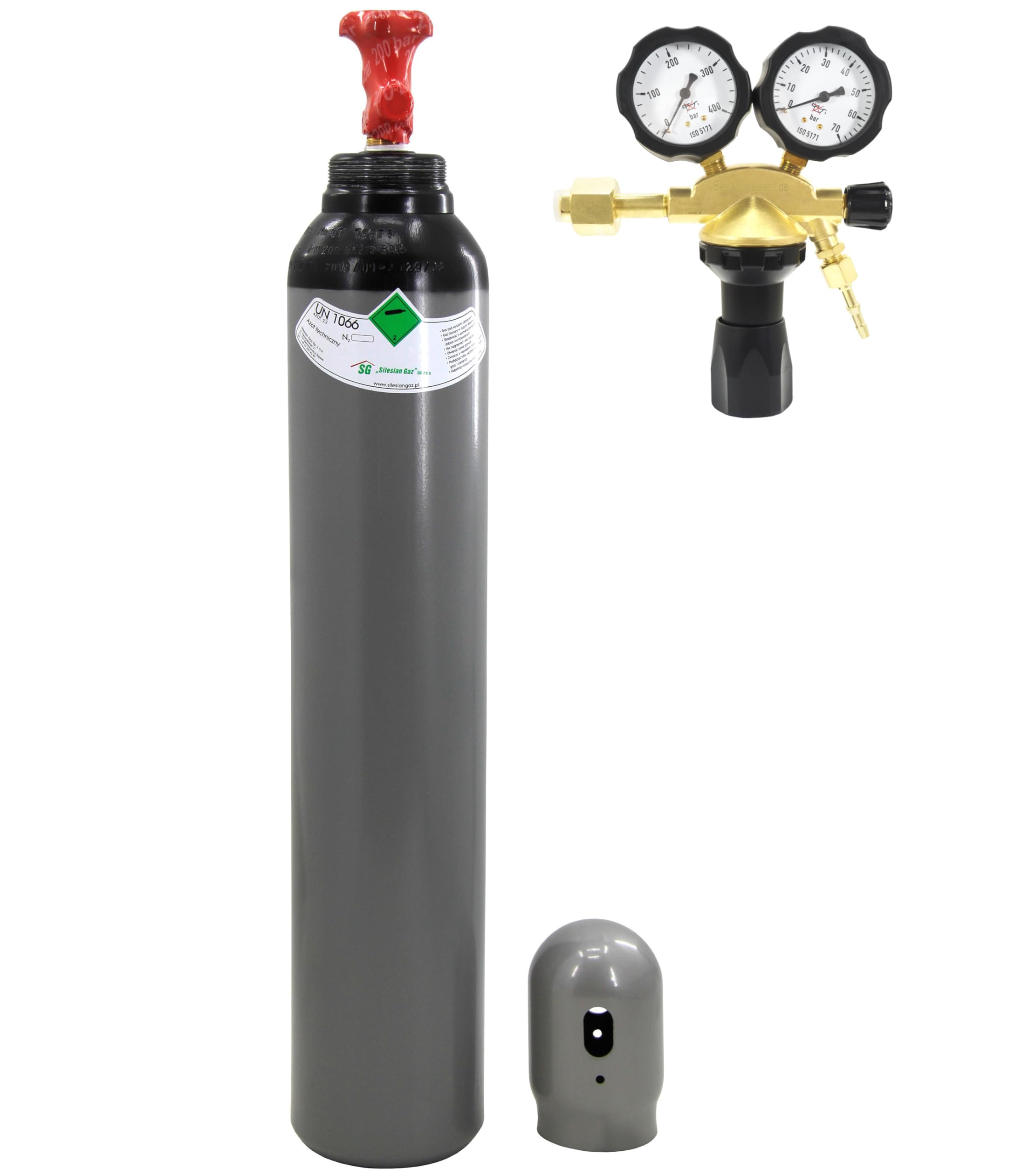Bouteille d'azote 8L + Régulateur de pression pour azote 50 BAR - Ensemble bouteille de gaz azote avec détendeur pour atelier et industrie - Bestschweissen.de