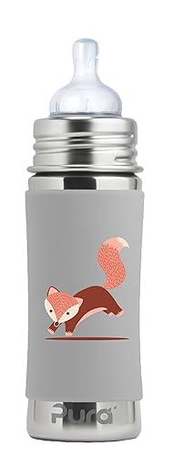 Miniatura 1 de Pura Kiki - Botella infantil de acero inoxidable de 9 onzas con manga, anticólicos, 100% sin plástico, certificado MadeSafe, silicona de grado