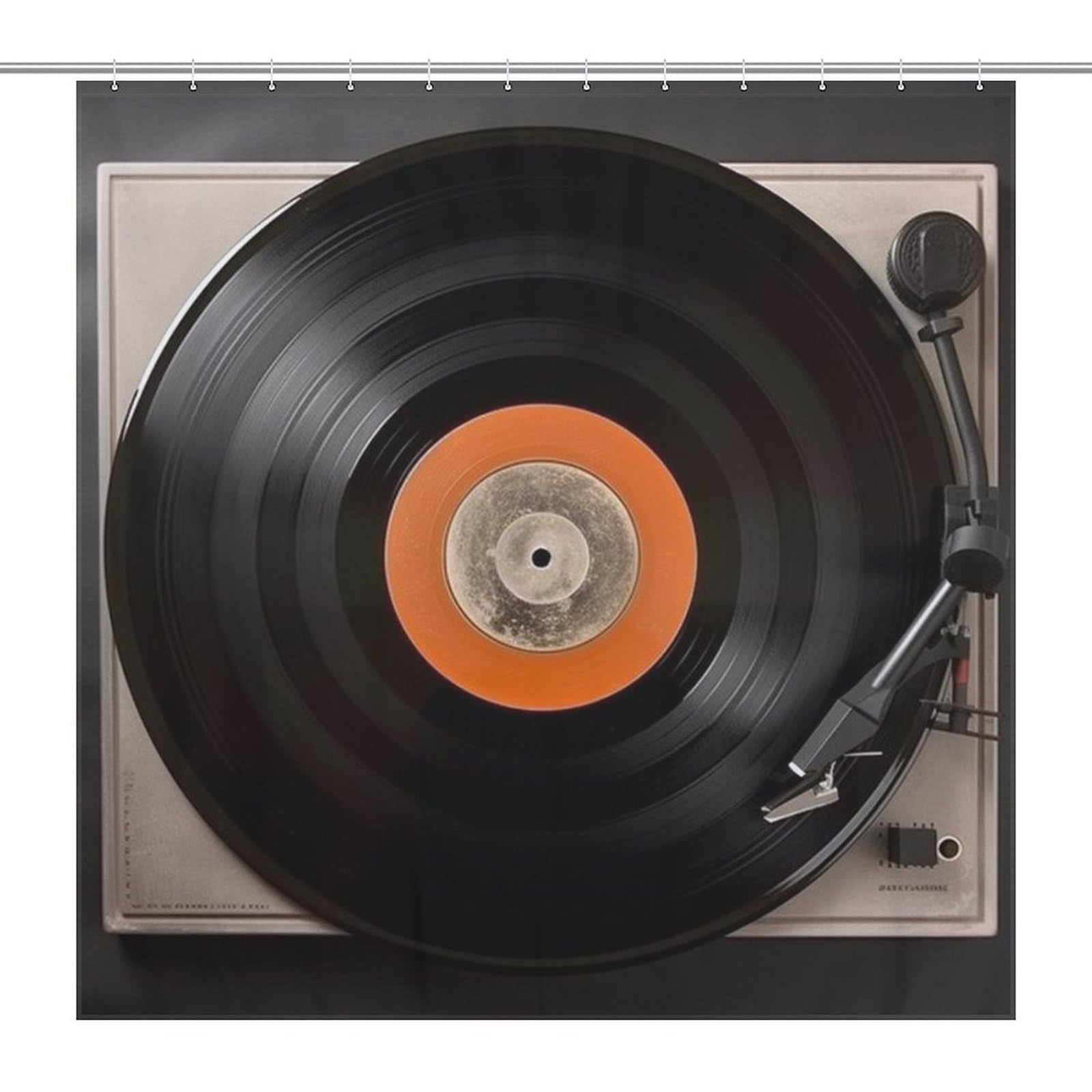Rideau de douche vintage en vinyle 183x183 cm avec motifs de disques vinyles et crochets inclus