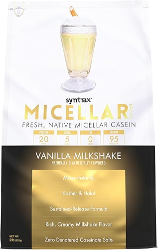 Syntrax Nutrition Micelar Creme Proteína en polvo, Fresco, Caseína Micelar Nativa, Batido de Vainilla, 2 libras