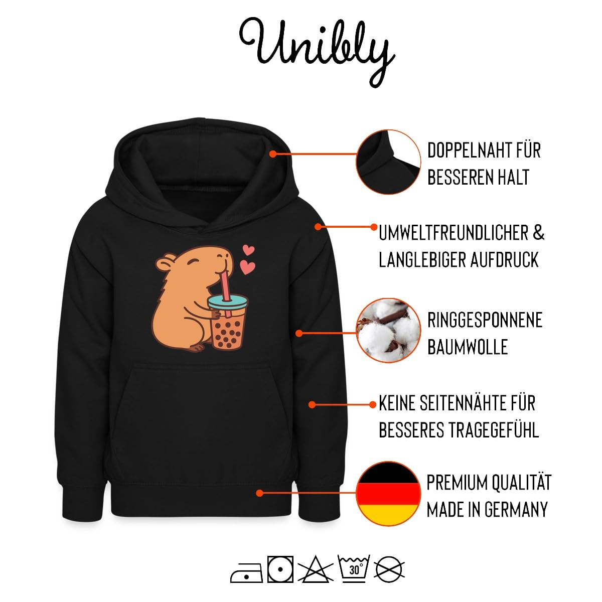 Süßes Capybara liebt Bubble Tea Kinder Hoodie
